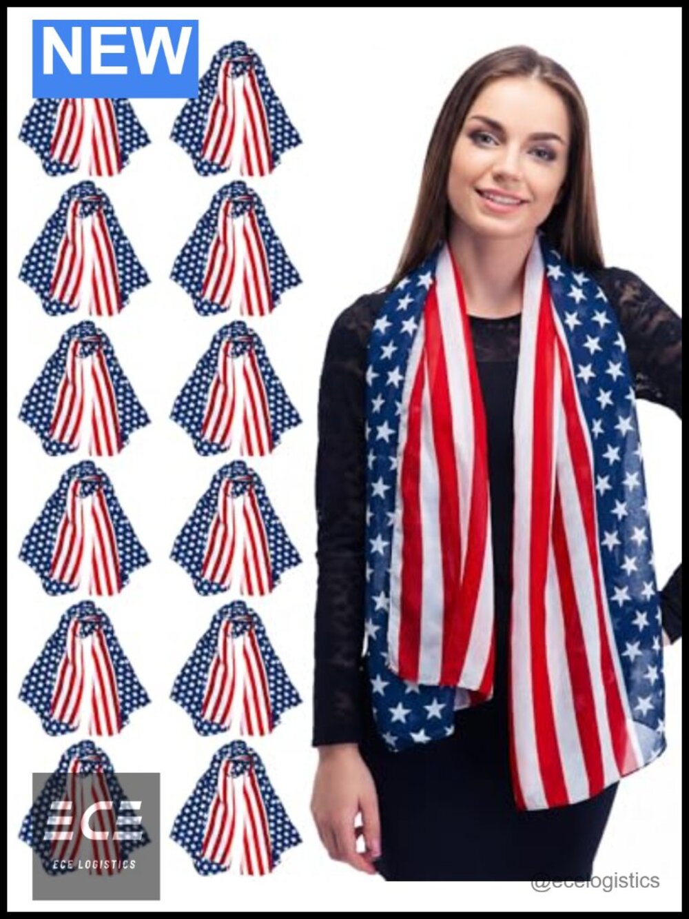 Patriotic Chiffon Scarf Set American Flag Wrap Shawl 4th of July